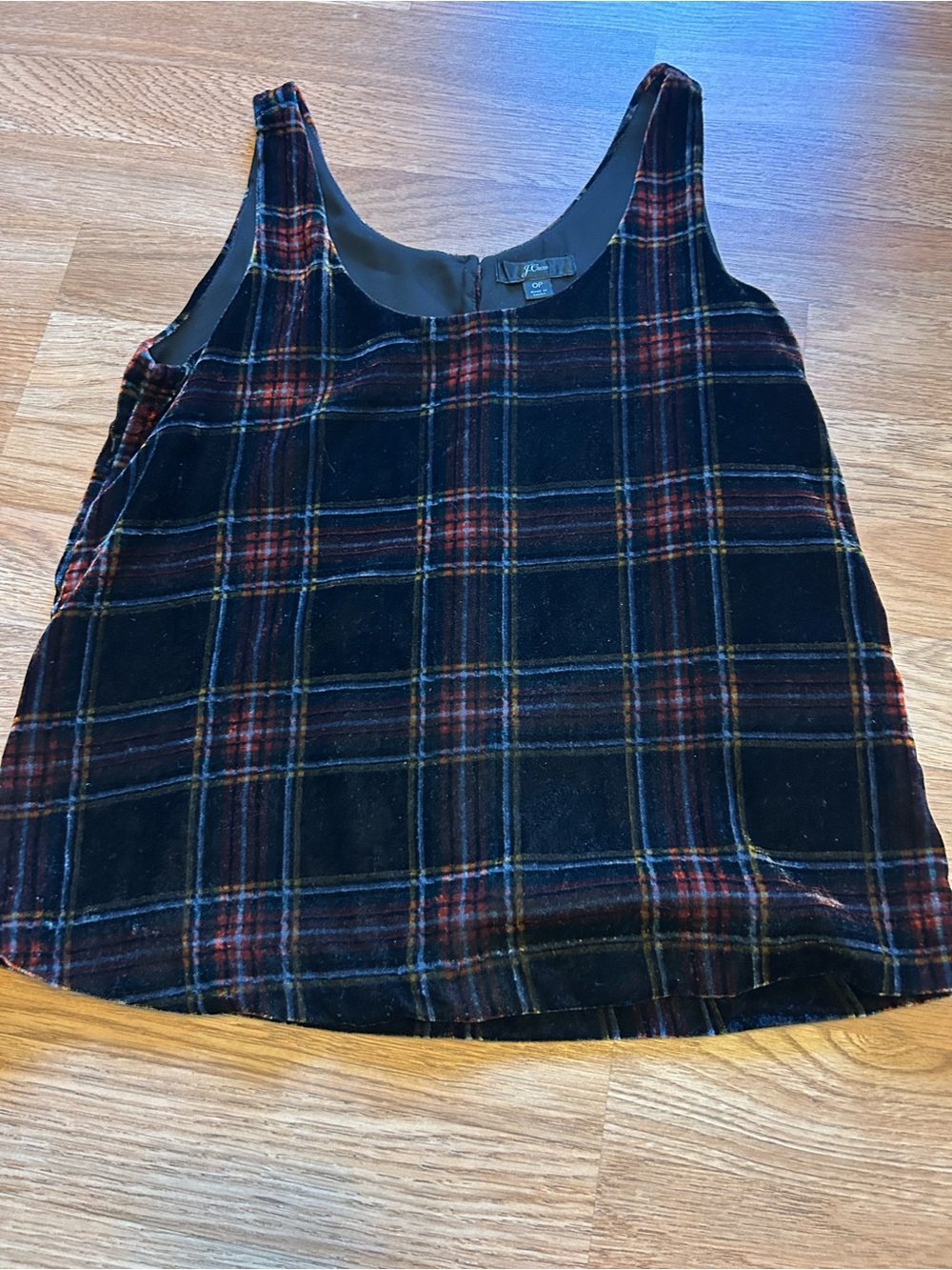 J crew Women’s Plaid Velvet Tank Top - Black Multi.Size 0P